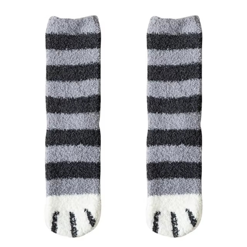 Plush Winter Funny Cute Style Animal Cat Paw Cartoon Pattern Women Cotton Socks Super Soft for Female House Sleeping Floor Sox