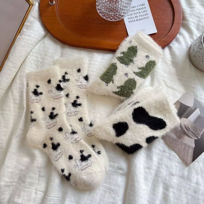 5 Pairs Womens Socks Lovely Cow Pattern Short Socks Creative Printing Socks Ankle Sock