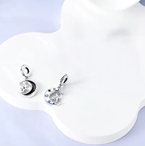 Silver Sun Moon Star Charm